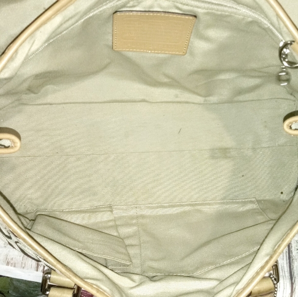 💛 Coach Hamptons Khaki Tan Signature Canvas Turnlock Shoulder Bag Shopper Tote - Picture 8 of 10